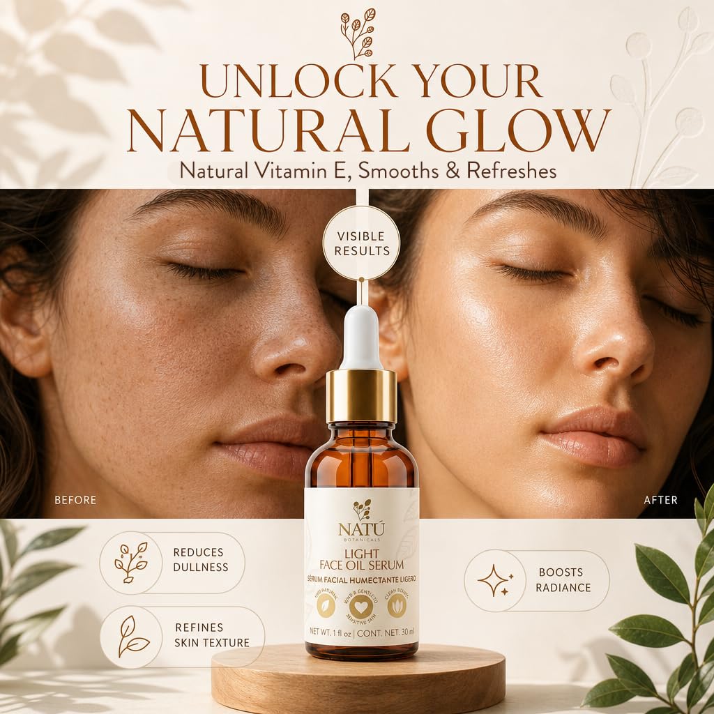 Hydrating Light Face Oil Serum for Oily & Combination Skin – No Buildup, No Clogs, No Greasy Feel - Facial Oils with Tea Tree, Coconut Oil, Vitamin E from Sweet Almond - All Natural 1 fl oz
