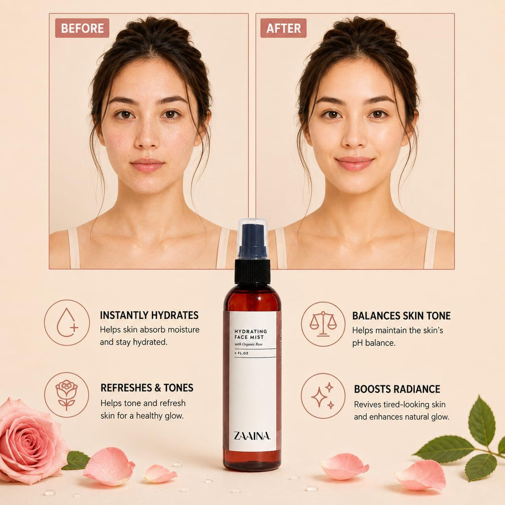 Organic Rose Water Spray with Aloe Vera for Face & Hair – Hydrating Facial Mist & Toner for Skin Care, Makeup Setting & Locs – Refreshing Pure Rose Water Mist, 4 Oz