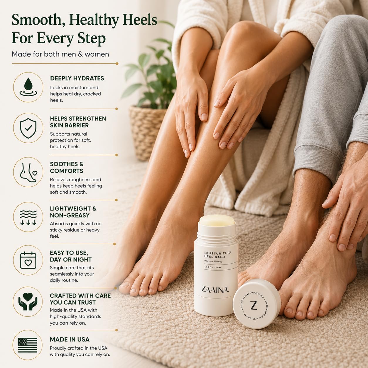 Heel Balm Stick for Dry Cracked Feet & Calluses – Foot Repair Cream for Cracked Heels, Moisturizing Foot Balm with Shea Butter, Tea Tree & Peppermint Oil – Softener for Feet, Elbows & Knees – 2.5 oz