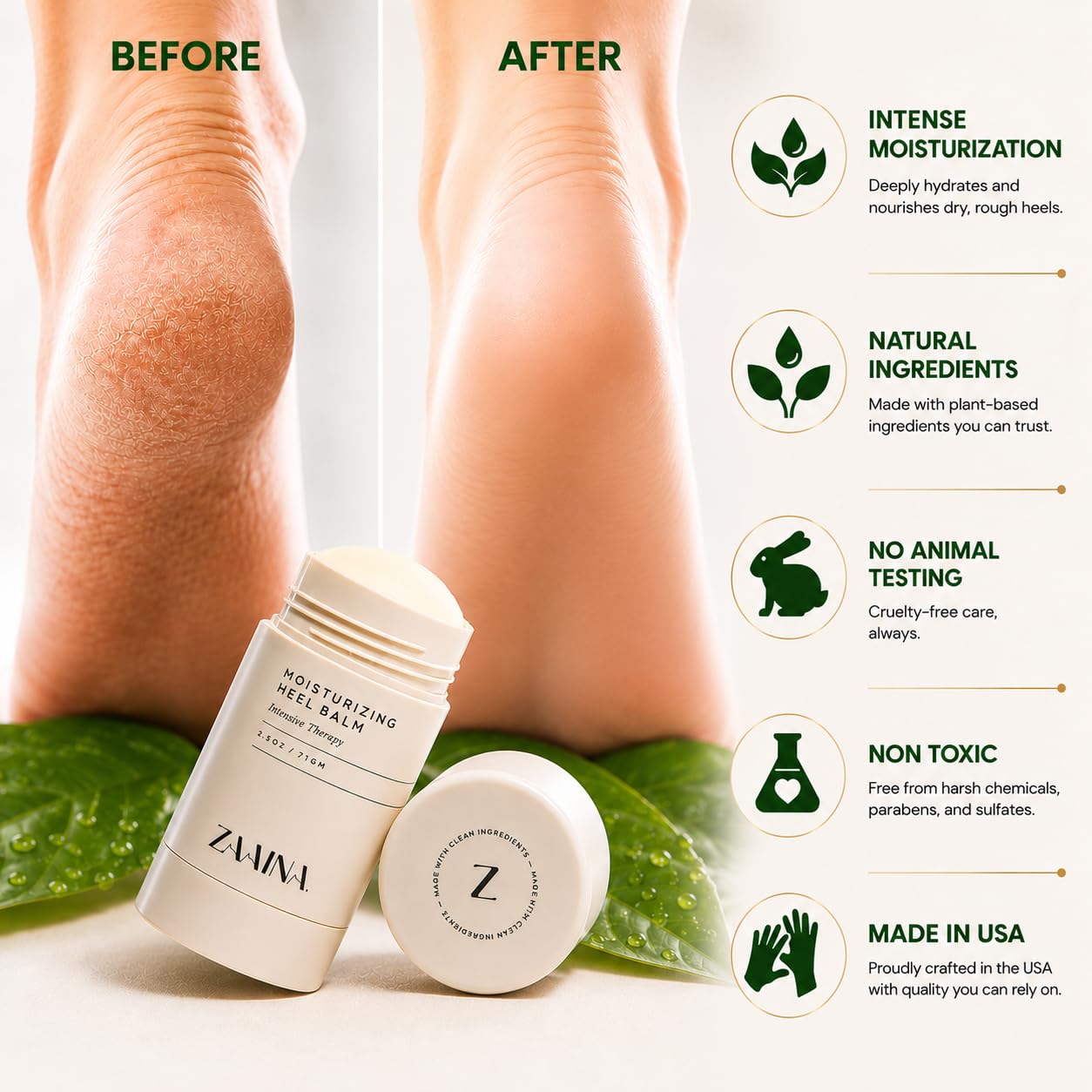 Heel Balm Stick for Dry Cracked Feet & Calluses – Foot Repair Cream for Cracked Heels, Moisturizing Foot Balm with Shea Butter, Tea Tree & Peppermint Oil – Softener for Feet, Elbows & Knees – 2.5 oz